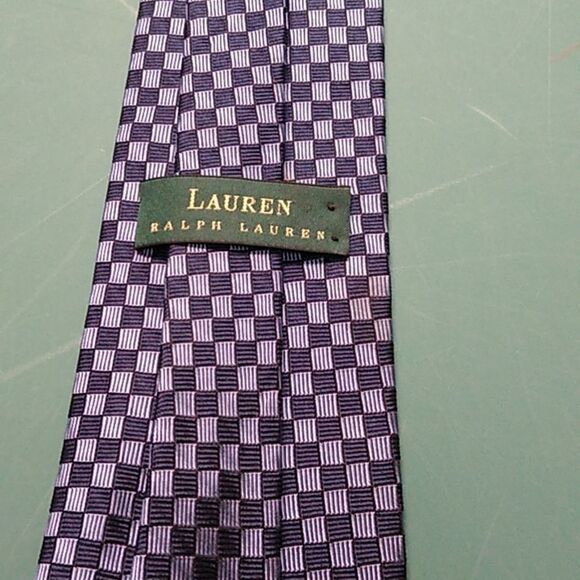 Lauren Ralph Lauren Blue and Gray Checkered Silk Tie - Picture 1 of 6